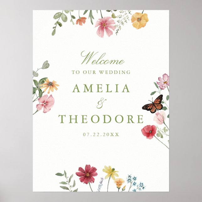 Poster Casamento no Jardim de Flores Silvestres Bem-vindo (Frente)