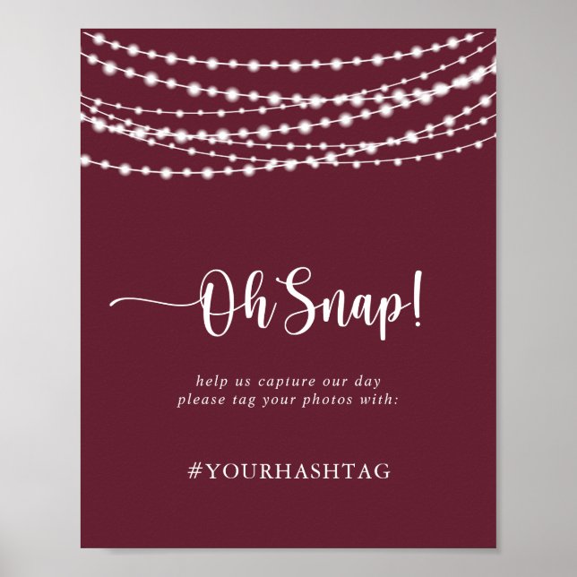 Poster Casamento Oh Snap Rustic String Luzes Borgonha (Frente)