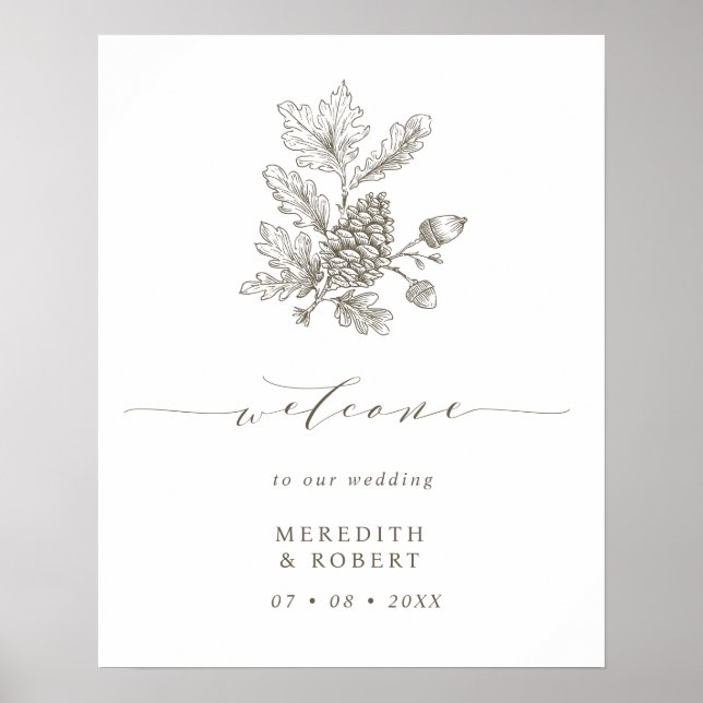 Poster Casamento outono Acorn & Pinecone Branch Welcome (Frente)