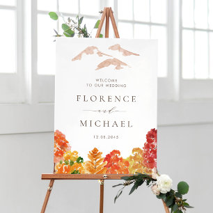 Poster Casamento outono das florestas de Watercolor Autum