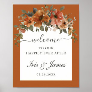 Poster Casamento outono de Arca Floral de Ferrugem Laranj
