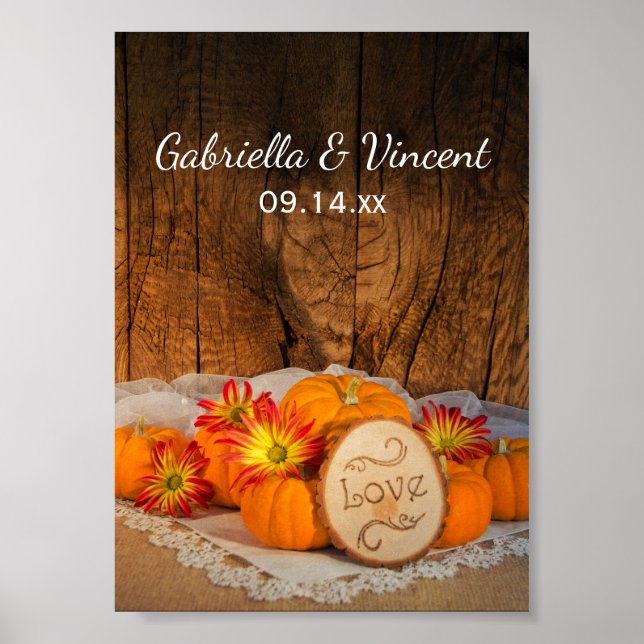 Poster Casamento outono Rustic Pumpkins (Frente)