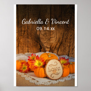 Poster Casamento outono rústico das abóboras