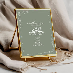 Poster Casamento outono Verde Russo Barn Sage bem-vindo