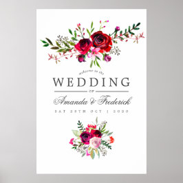 Poster Casamento outono Watercolor Floral Bem-vindo