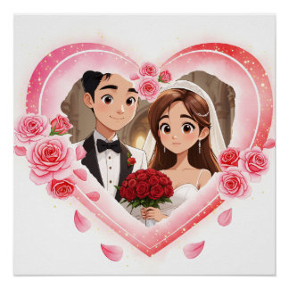 Póster Casamento Personalizado - Coração de Aquarela Româ
