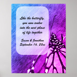 Poster Casamento Personalizado de Arte Lápis de Borboleta