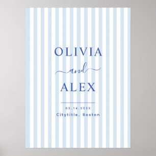 Poster Casamento Personalizado Francês Azul Minimalista e