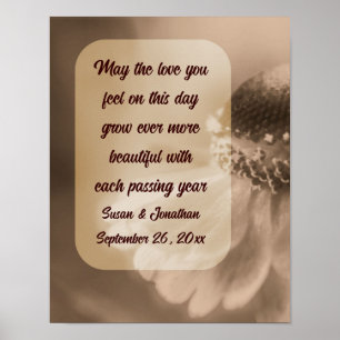 Poster Casamento Personalizado Sepia Zinnia Flor