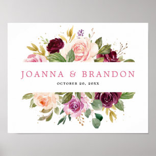 Poster Casamento Plum Purple Blush Botânico De Cor Rosa