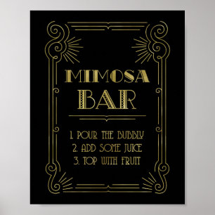 Póster Casamento preto Dourado do sinal do bar do Mimosa