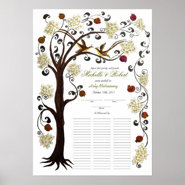 Póster Casamento quaker, 60 hóspedes - Árvore da Vida, ma (Frente)