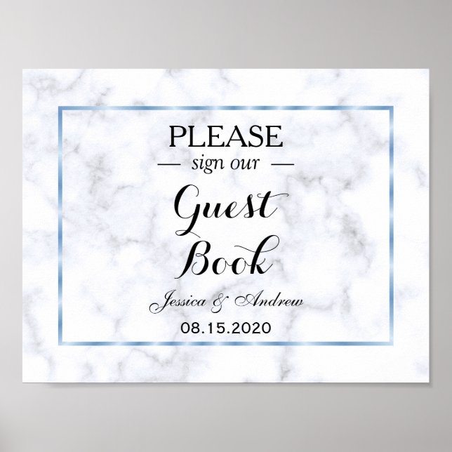 Póster Casamento Romântico Azul Mármore (Frente)