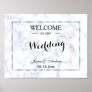 Póster Casamento Romântico em Mármore Azul