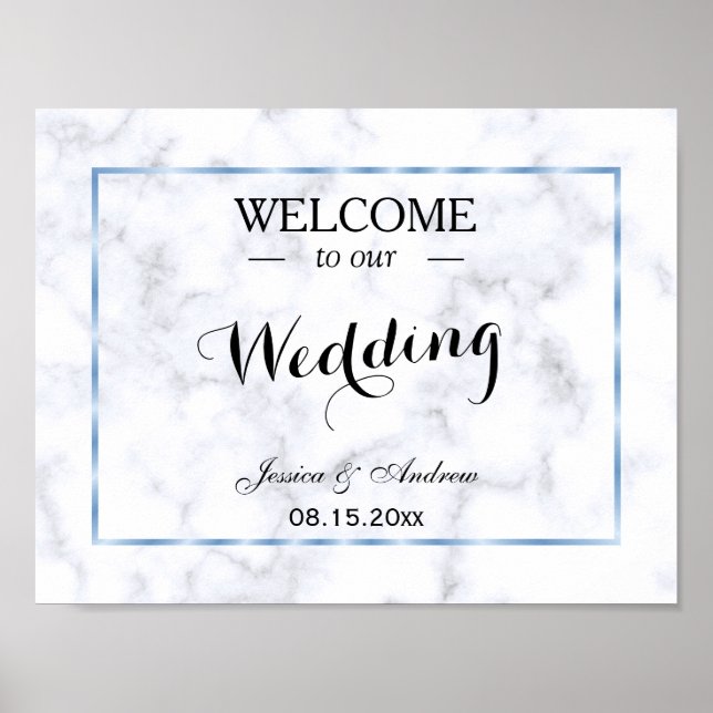 Póster Casamento Romântico em Mármore Azul (Frente)