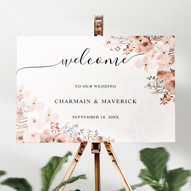 Poster Casamento Rosa Floral Beige (Criador carregado)