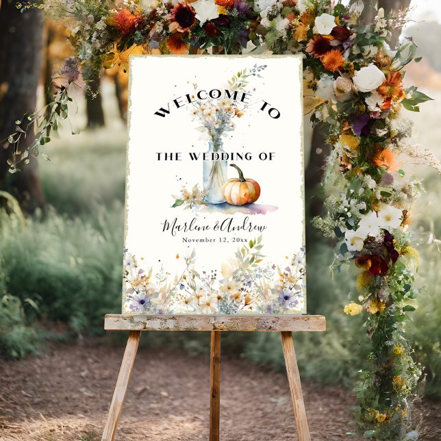 Poster Casamento Rustic Fall Pumpkin Floral Wildflower (Criador carregado)