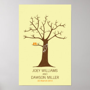 Poster Casamento Rustic Fingerprint Tree com Lovebird