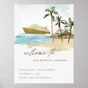 Poster Casamento Rustic Seascape Beach Cruise Palm Bem-vi