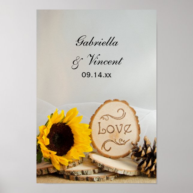 Póster Casamento Rustic Sunflower Woodland (Frente)
