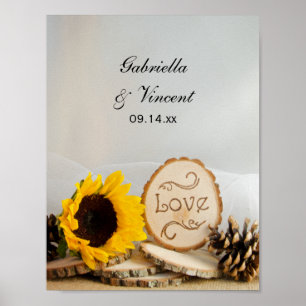 Póster Casamento Rustic Sunflower Woodland