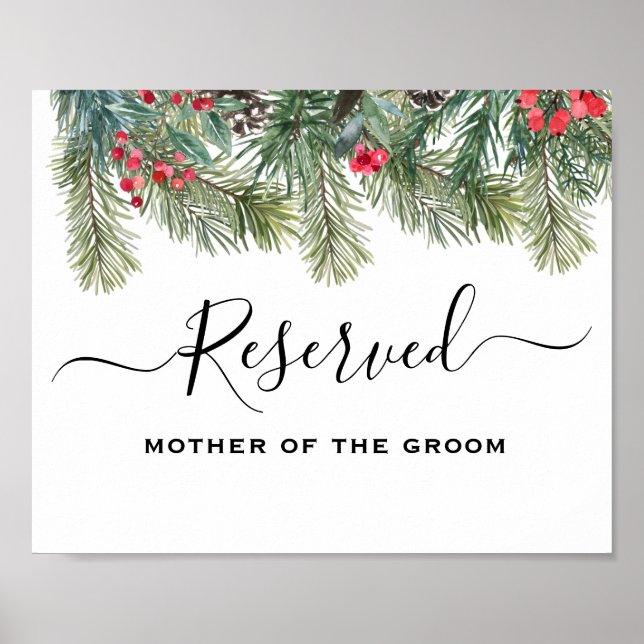 Poster Casamento Rustic Winter Berry Pine Greenery (Frente)