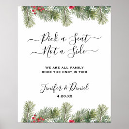 Poster Casamento Rustic Winter Berry Pine Greenery