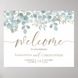 Poster Casamento Rústico Eucalipto Verde Salvia Dourado