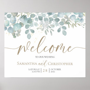 Poster Casamento Rústico Eucalipto Verde Salvia Dourado