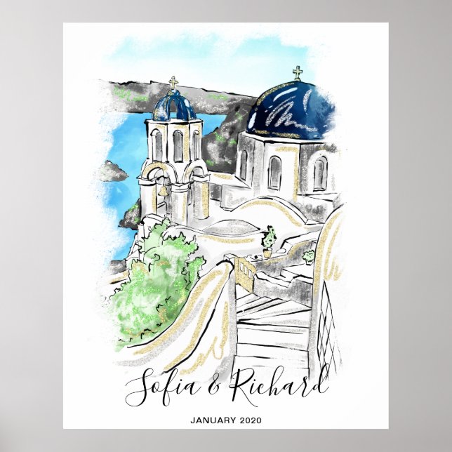 Poster Casamento Santorini, Noivado, Proposta (Frente)