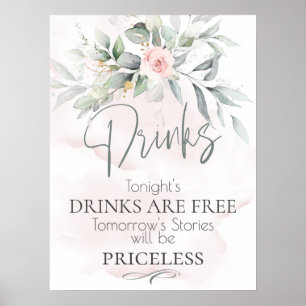 Poster Casamento Símbolo de Bar Floral Rosa de Folhagem