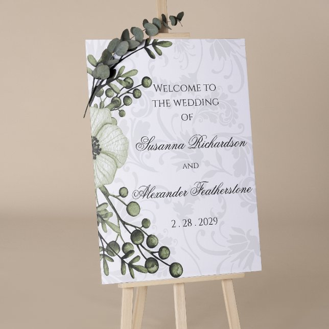 Poster Casamento tema damasco Green Berry Wreath Boho (Criador carregado)