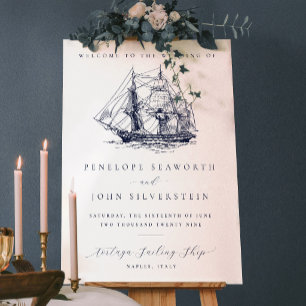 Poster Casamento Temático de Destino com Navio Náutico Vi