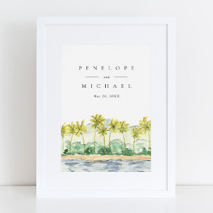 Poster Casamento Tropical Watercolor de Palm Trees de Pra