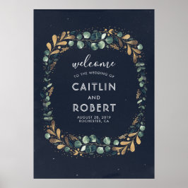 Poster Casamento Verde, Azul Marinho e Verde Dourado