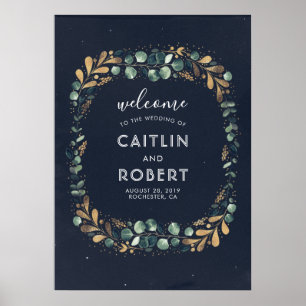 Poster Casamento Verde, Azul Marinho e Verde Dourado