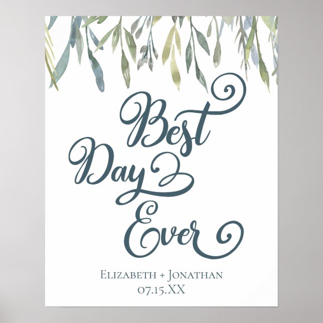 Poster Casamento Verde De Melhor Dia De Alguma Vez Elegan (Frente)