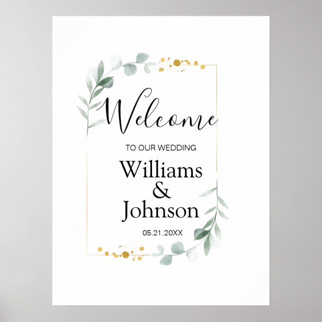 Poster Casamento verde elegante de eucalipto (Frente)
