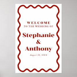 Poster Casamento Vermelho Escuro de Borda Escura na Parte