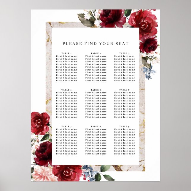Poster Casamento Vermelho Floral Elegante Russo Branco (Frente)