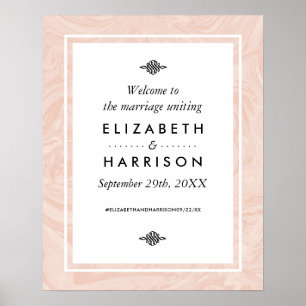 Poster Casamento vintage Elegante Marbled Rosa