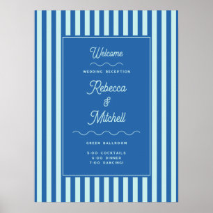 Poster Casamento vintage Stripe Azul Bem-vindo