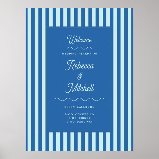 Poster Casamento vintage Stripe Azul Bem-vindo (Frente)