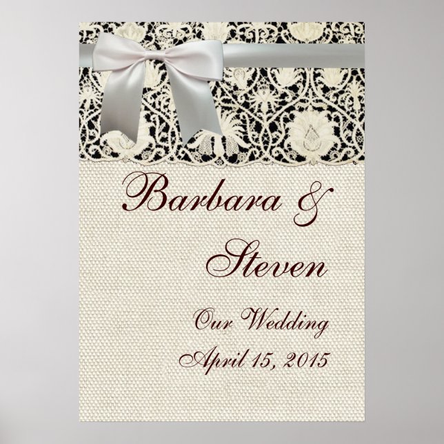 Póster Casamento Vintage White Lace e Linen (Frente)