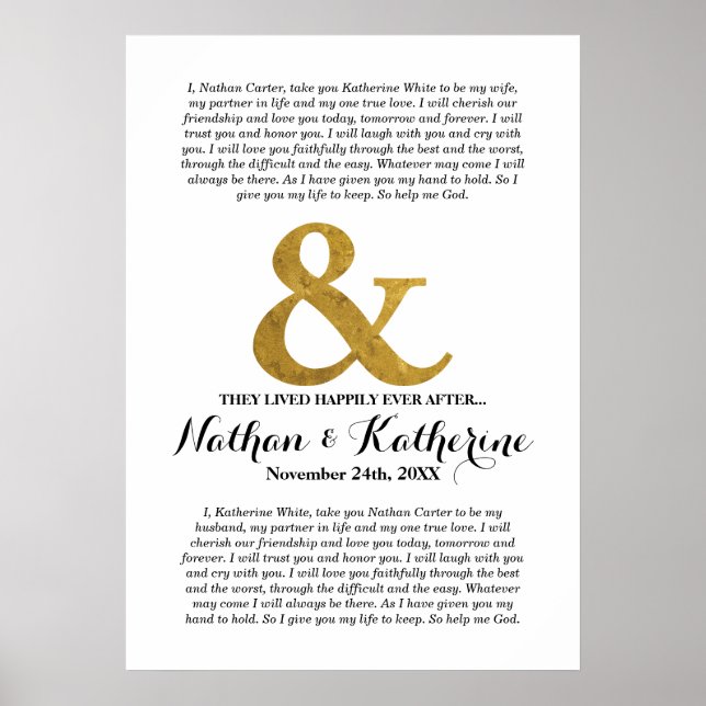 Poster Casamento Vows Dourado Ampersand Felizmente Depois (Frente)