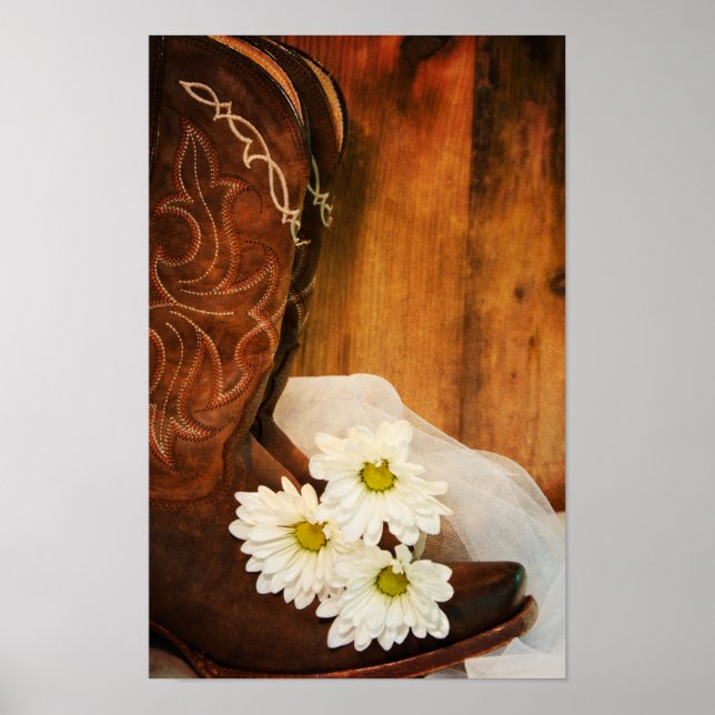 Poster Casamento Western de Margaridas Brancas e Botas de (Frente)