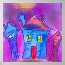 Casas Assustadoras de Halloween em Aquarela