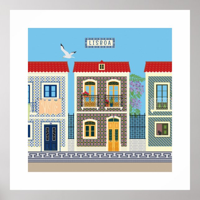 Poster Casas bonitas em português com azulejos ou azulejo (Frente)