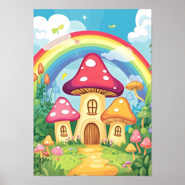 Poster Casas cogumelo e arco-íris 16 (Frente)