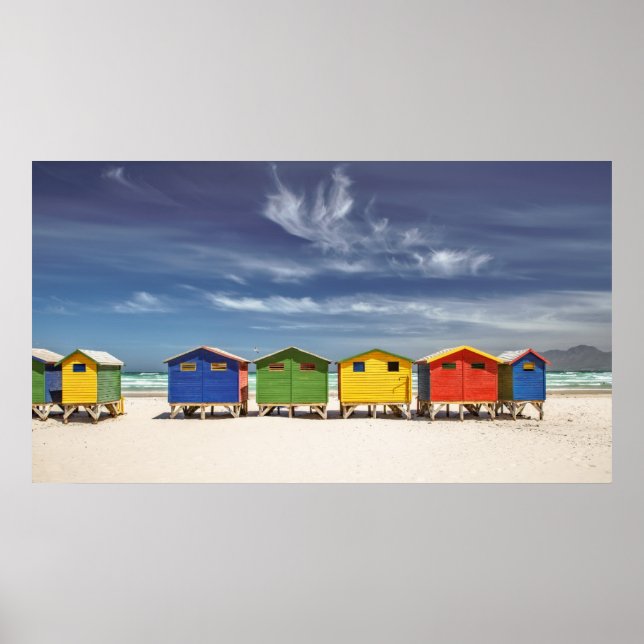 Poster Casas Coloridas de Praia | Muizenberg, África do S (Frente)